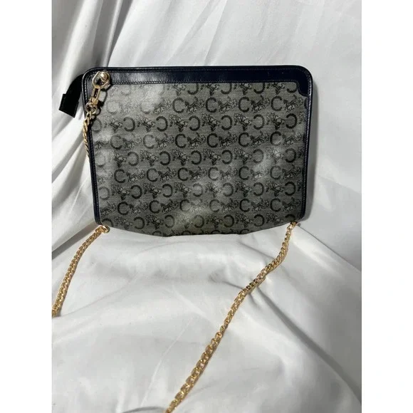 Celine Monogram Canvas Crossbody Clutch in Black and Brown with Gold Chain - Picture 2 of 16